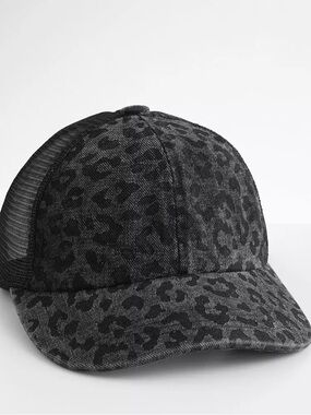 C.C Black Animal Print Cap with Brown Logo Tab